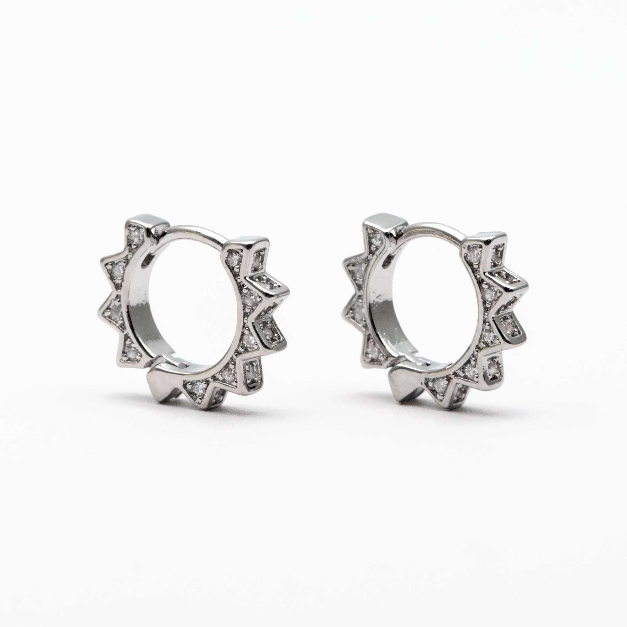 4pcs CZ Pave Gold/ Silver Sun Hoop Earrings, Dainty Huggie Earrings, Minimalist Earring, Hoops Earring (GB-3826-A)